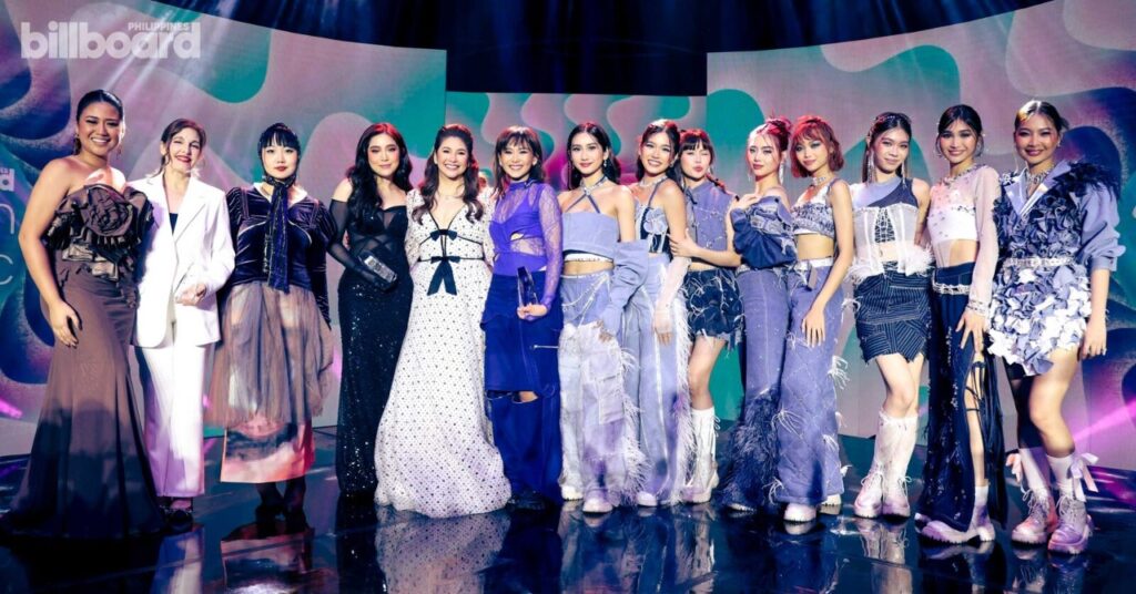 L-R: Morisette Amon, Jackie Lou Blanco, Ena Mori, Moira, Regine Velasquez-Alcasid, Sarah Geronimo, BINI